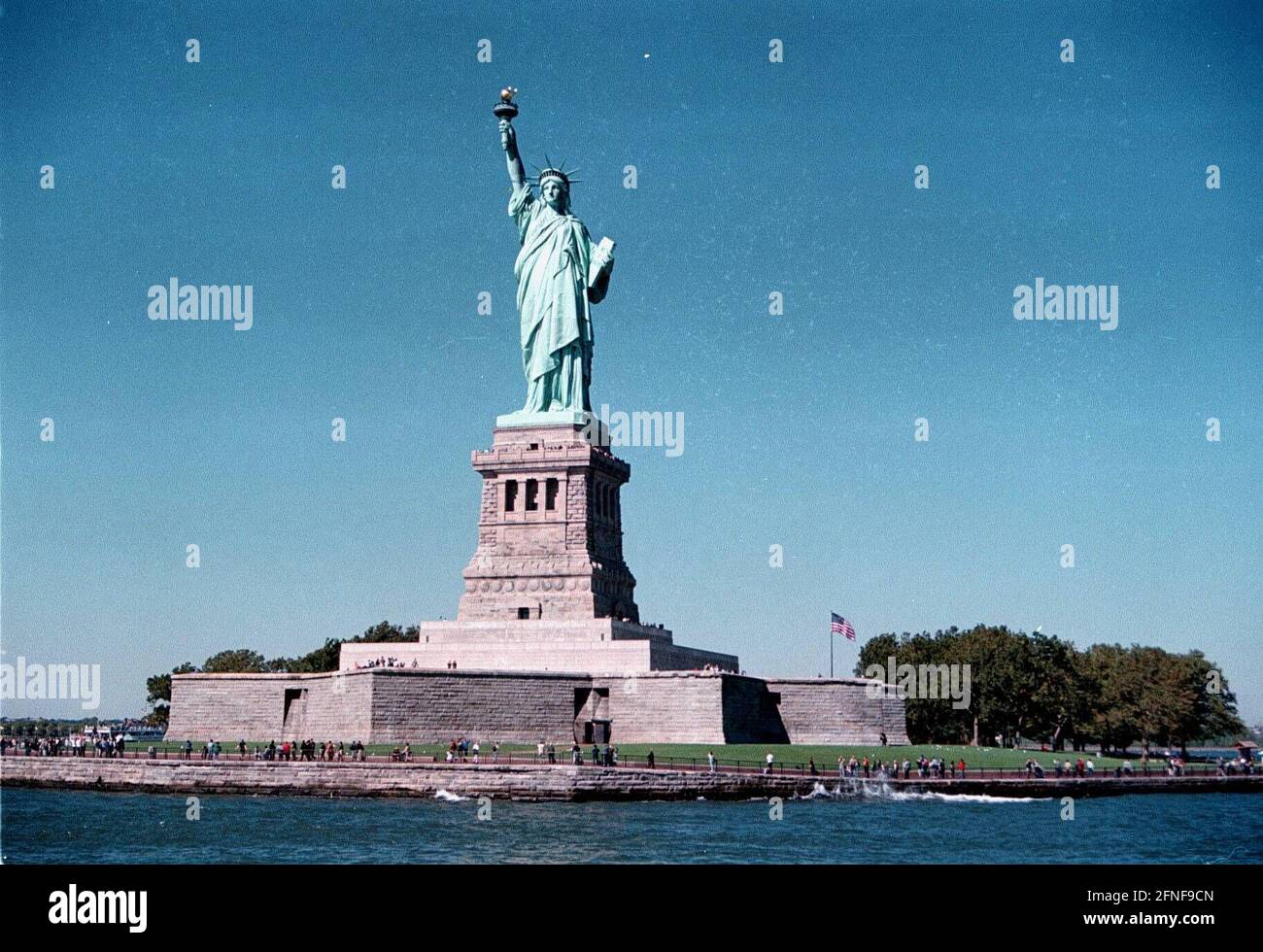 The Statue of Liberty in the harbor entrance of New York, donated by