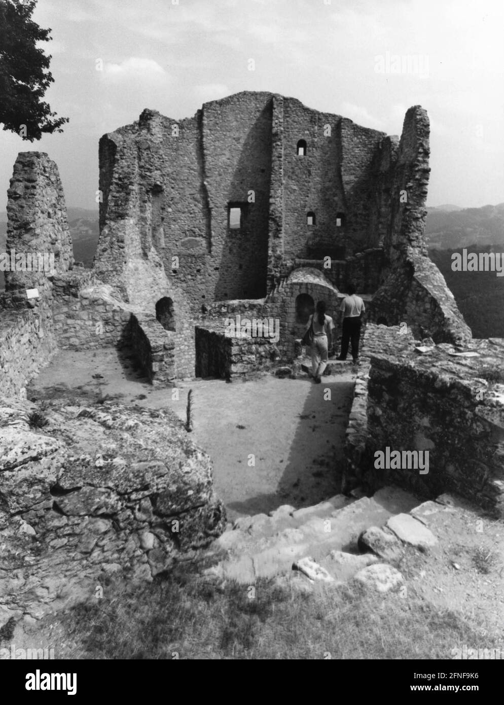 Ruins of the castle of Canossa in the Appenines. Here the German Emperor Henry IV asked Pope Gregory VII to lift the church ban. [automated translation] Stock Photo