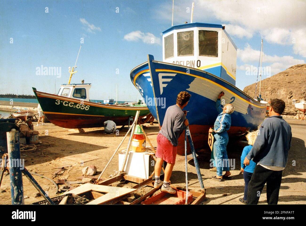 Boat builder, fishing boat, repair. Here in Fuerteventura. [automated translation] Stock Photo