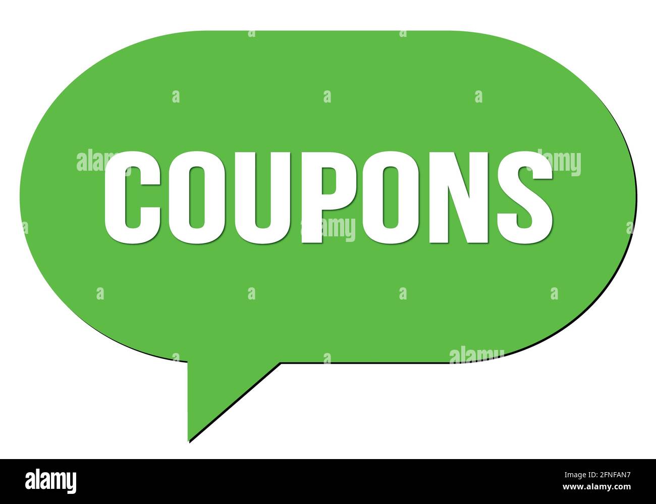 COUPONS text written in a green speech bubble stamp Stock Photo - Alamy