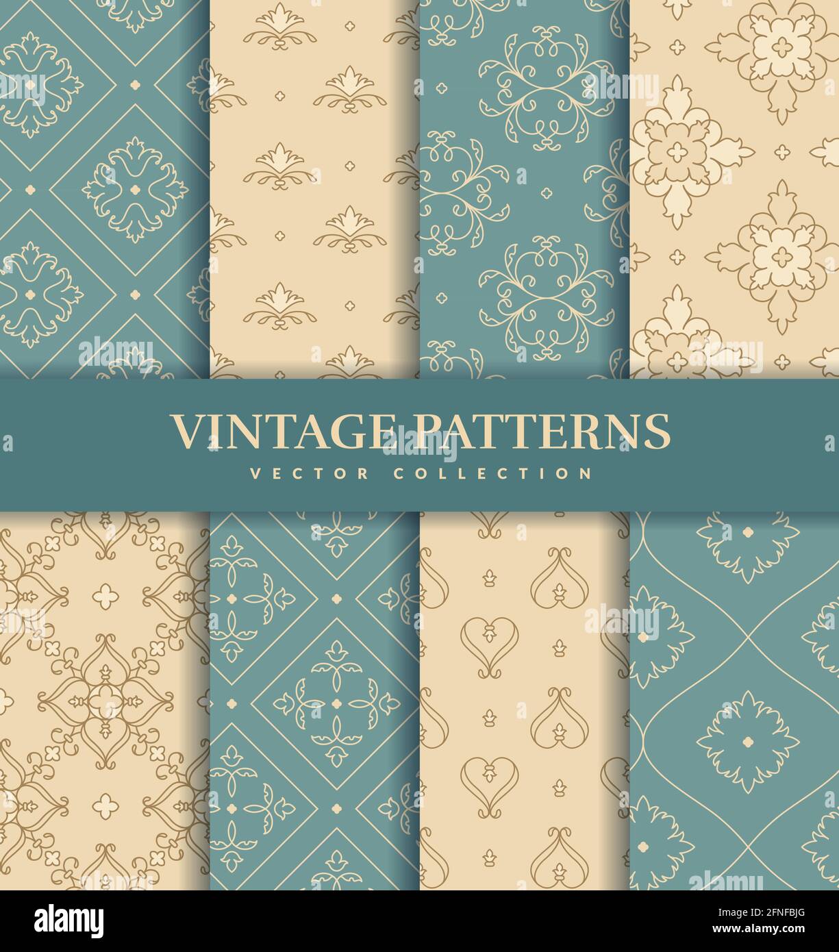 Vintage seamless patterns. Elegant abstract ornaments. Vector set. Stock Vector