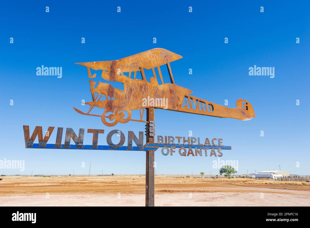 Cut-out of a plane commemorating the birthplace of Qantas in Winton, Central Queensland, QLD, Australia. Stock Photo