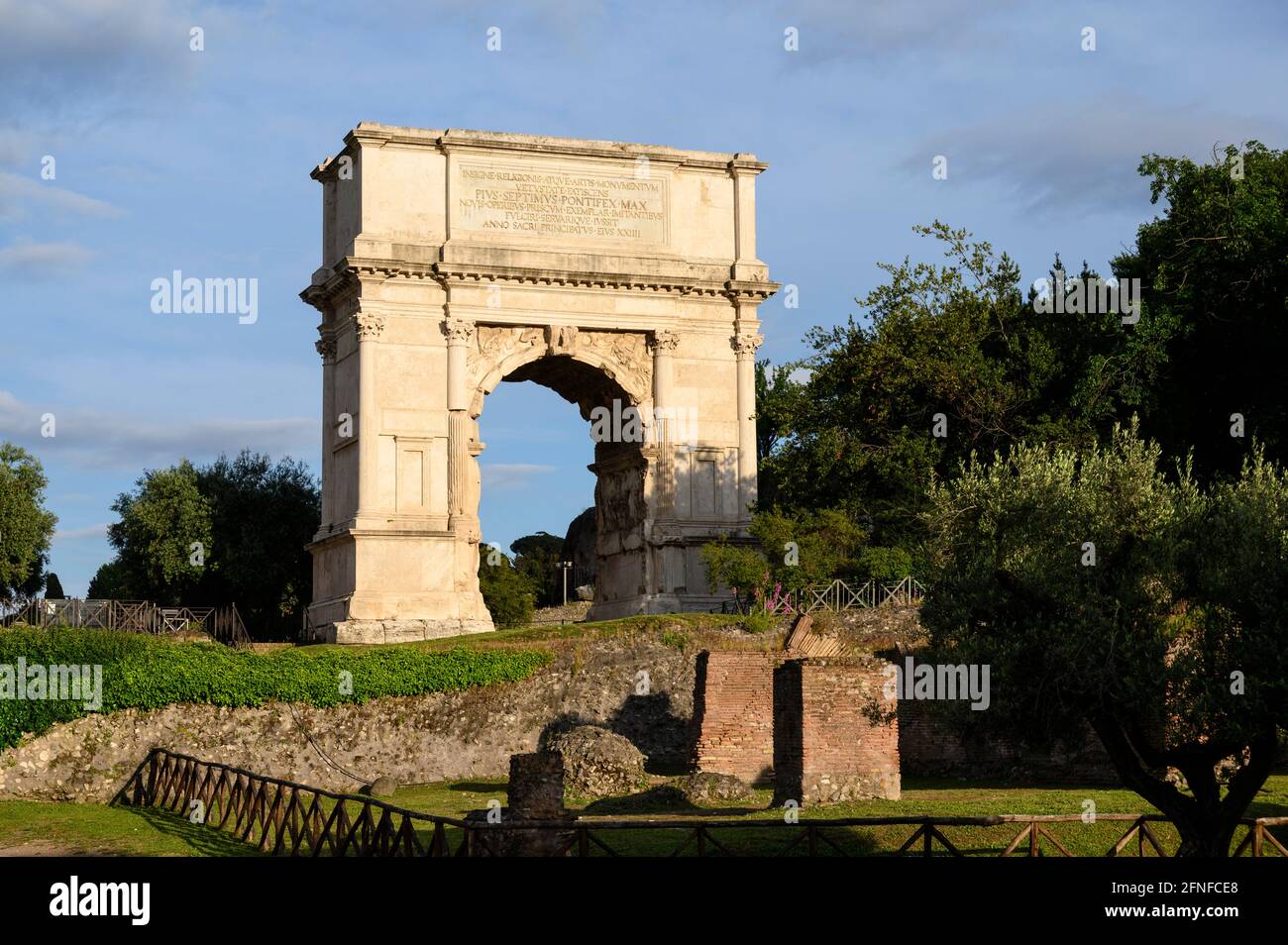 Rome. Italy. The Arch of Titus (Arco di Tito) 1st C AD, on the Via Sacra of the Roman Forum. Constructed by Roman Emperor Domitian to commemorate his Stock Photo