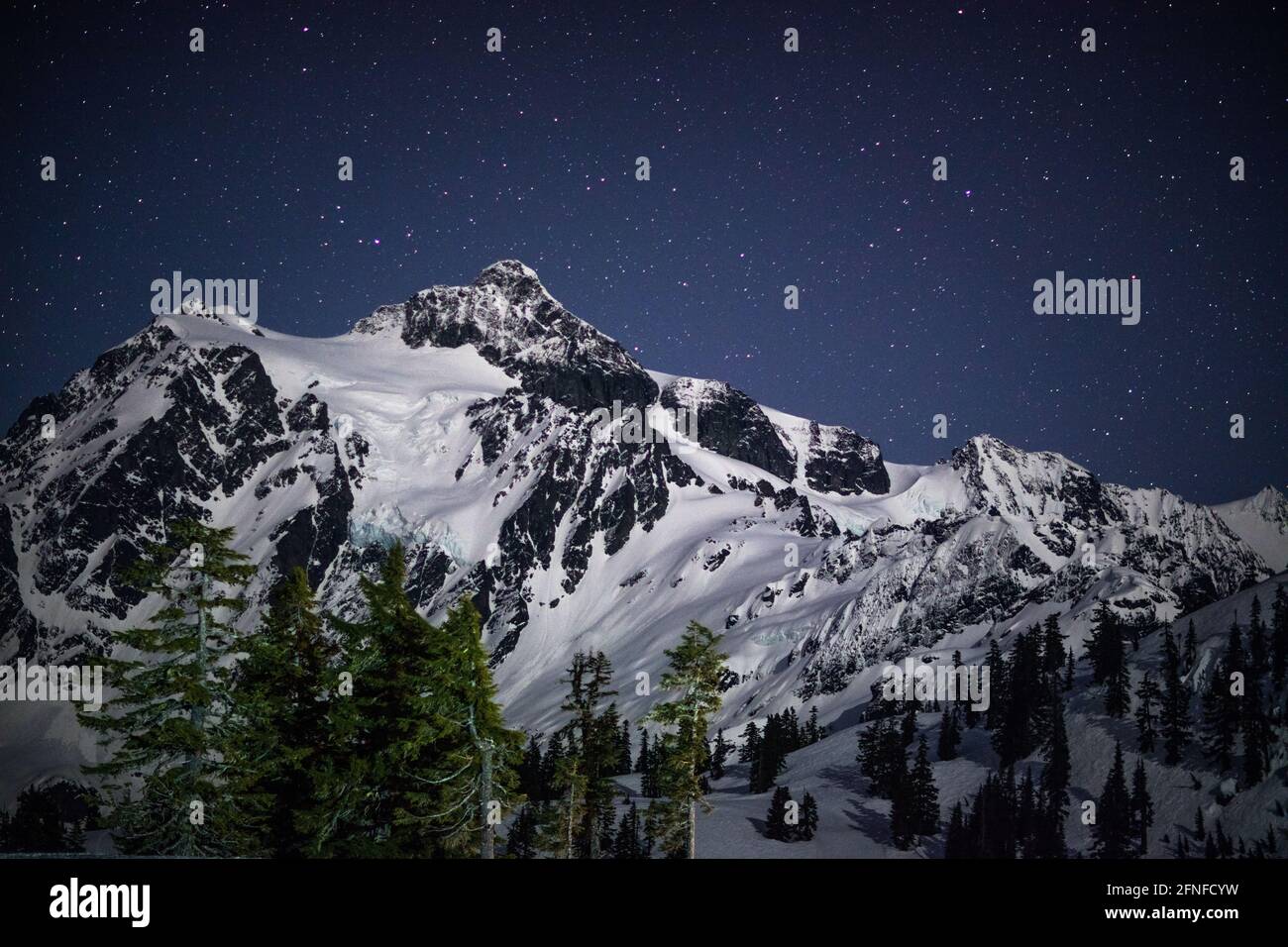 Mount Shuksan on a clear night, in the North Cascades of Washington State Stock Photo