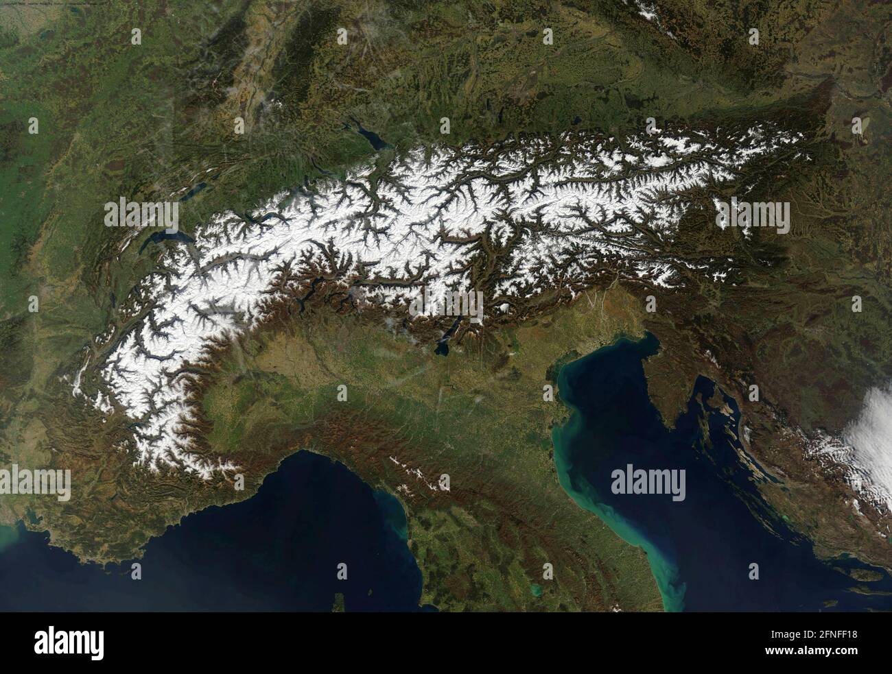 CENTRAL EUROPE - 27 January 2011 - The Alps form a crescent stretching from the Mediterranean coasts of Italy and France to Vienna, Austria. On Januar Stock Photo