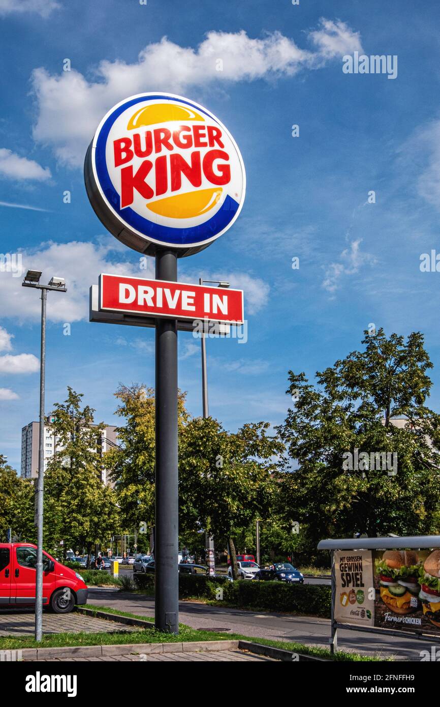 Burger King sign at Drive In fast food outlet in Landsberger Allee 119 ...