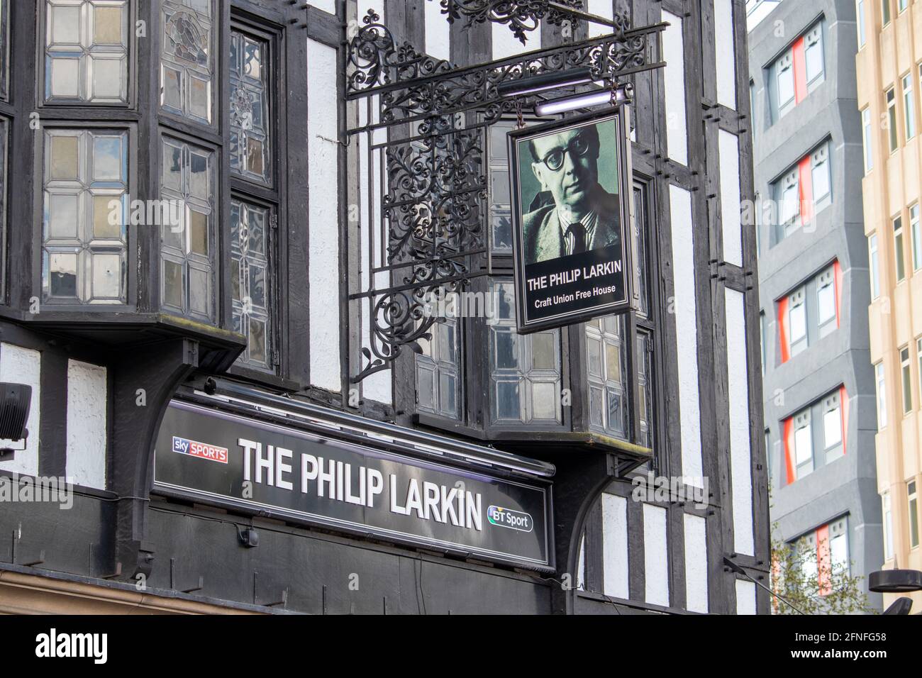 The Philip Larkin Pub in the centre of Coventry. The pub is named after the poet and writer who was born in Coventry in 1922. 2021 sees the writers centenary of his birth. Stock Photo
