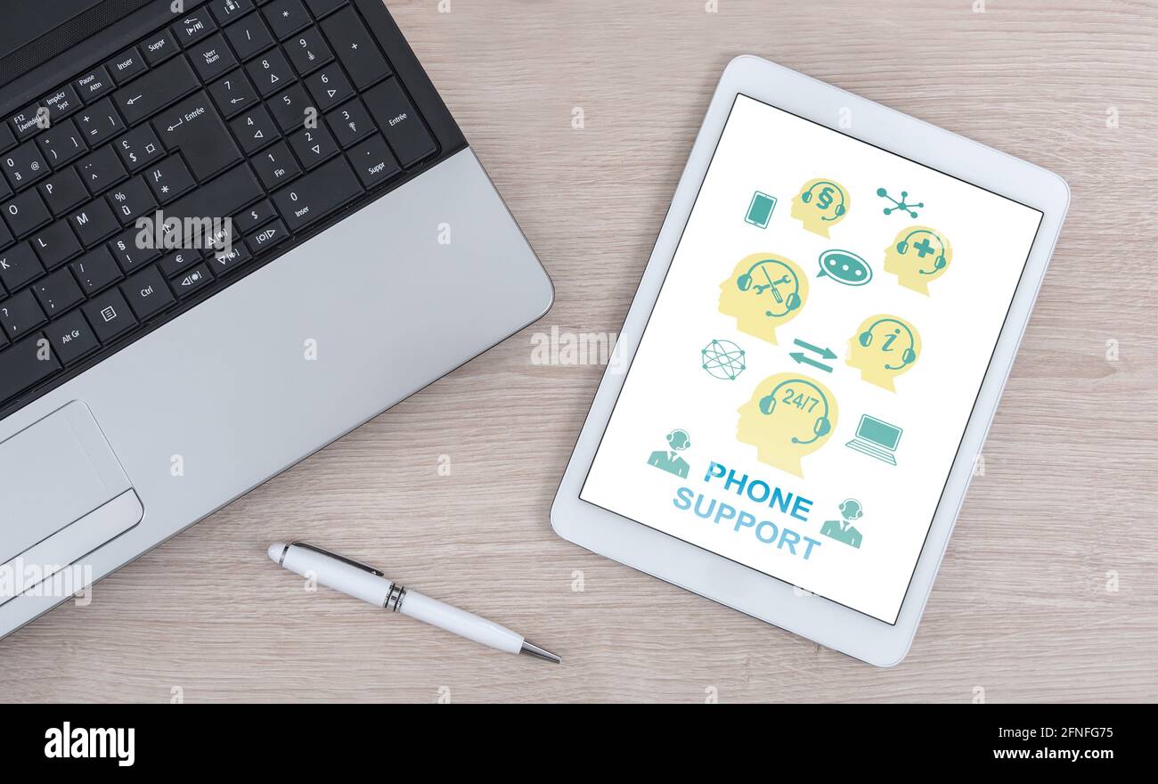 Phone support concept shown on a digital tablet Stock Photo