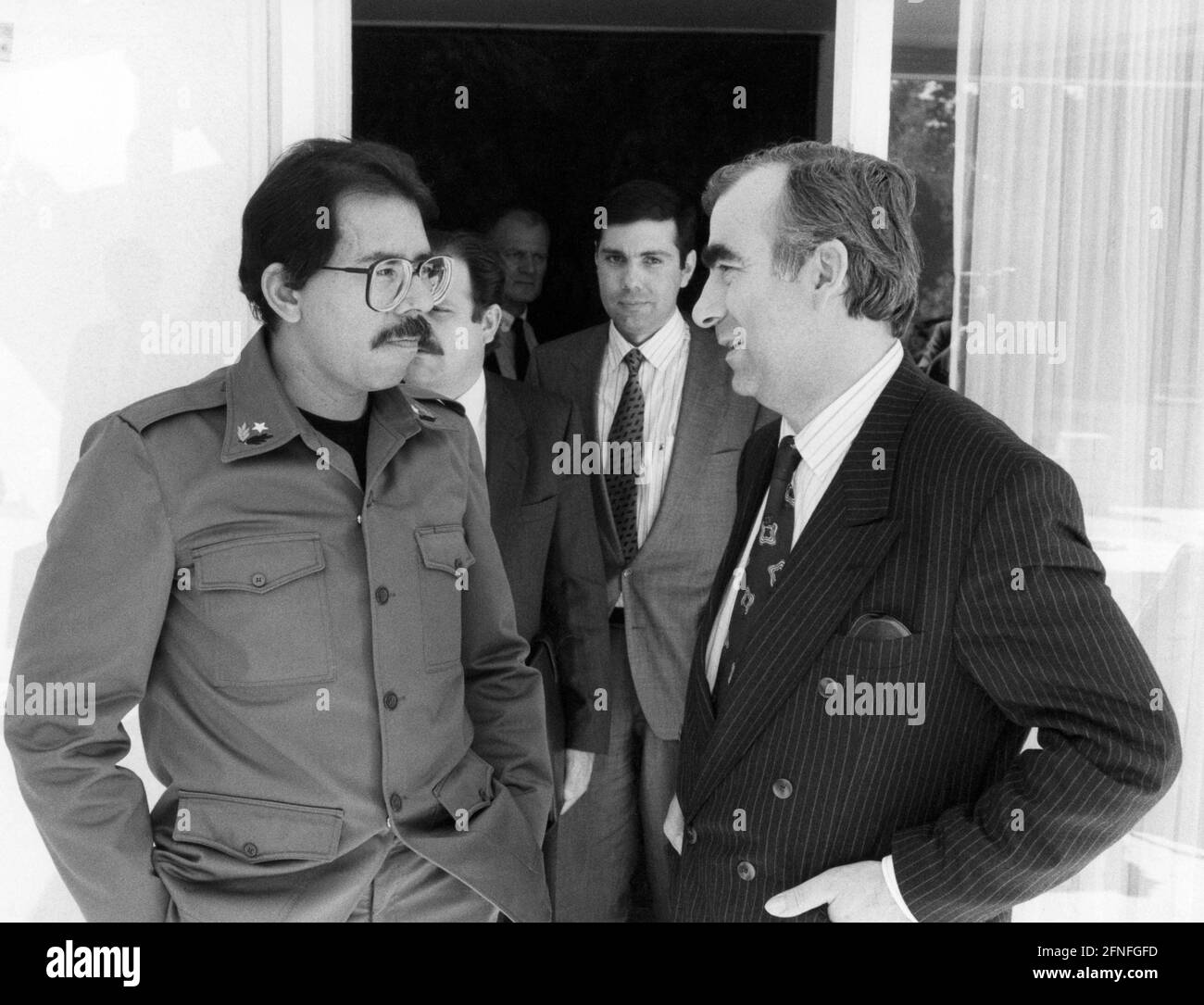 Daniel Ortega (l.), the President of Nicaragua, and the German Federal Minister of Finance and CSU Chairman Theodor Waigel (r.). [automated translation] Stock Photo