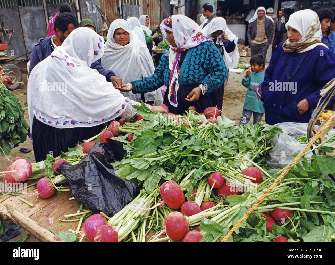 Palestinian women at the market in Gaza City. [automated translation] Stock Photo