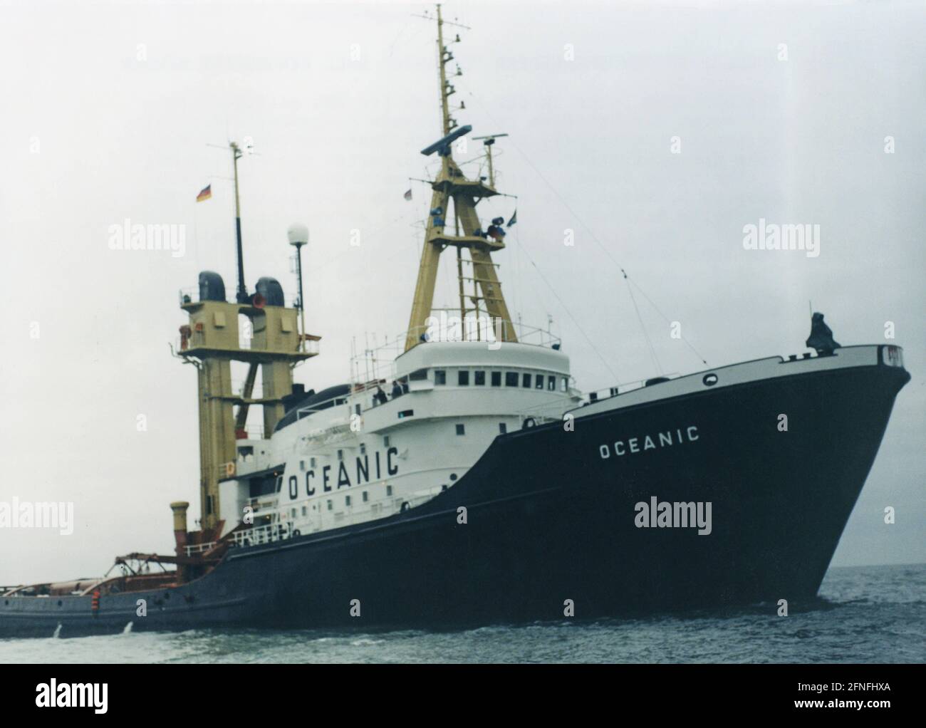 'The salvage tug ''Oceanic'' was used from 1969 to 2011 by the Bugsier shipping company in Hamburg, mainly in the German Bight, to tow aground ships free. [automated translation]' Stock Photo