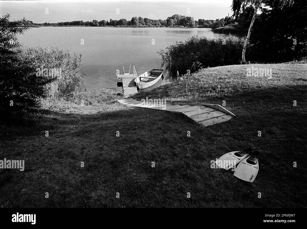 '''Tonsee'' near Zehdenick, where once the clay for e.g.: the Prenzlauer Berg was dredged, beautiful bathing lakes were created, nearby the disused and converted to a museum brickworks near Mildenberg, Mildenberg, 09.08.1999, [automated translation]' Stock Photo