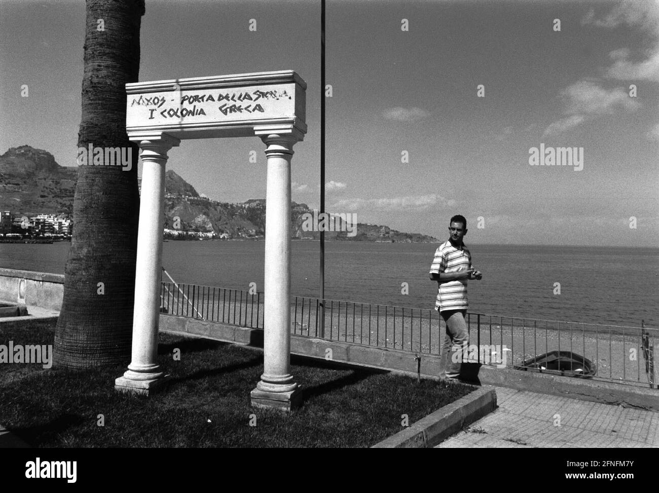 small Greek column on the promenade at the beach of Giardini Naxos, Italy, Sicily, 26.05.1999, [automated translation] Stock Photo