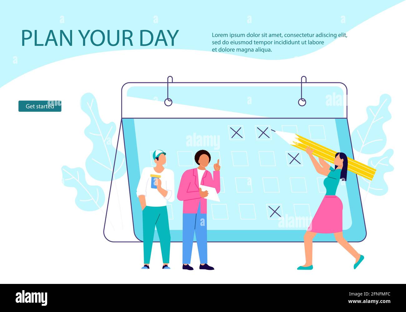 pad Koreaans knop Landing webpage template of Agenda, business organizing and time  management. Tiny people make an online schedule in the huge calendar. Flat  Art Vector Stock Vector Image & Art - Alamy