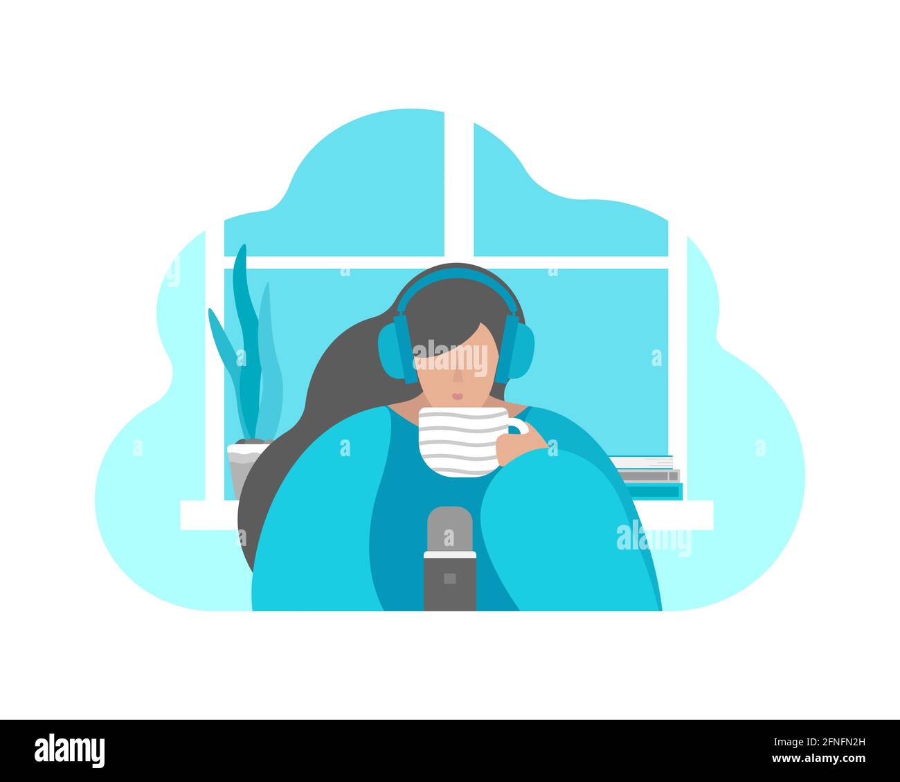 Vector flat illustration with girl at home recording herself on webcam.  Remote work by bloggers, podcast hosts, stand up comics using online stream  se Stock Vector Image & Art - Alamy