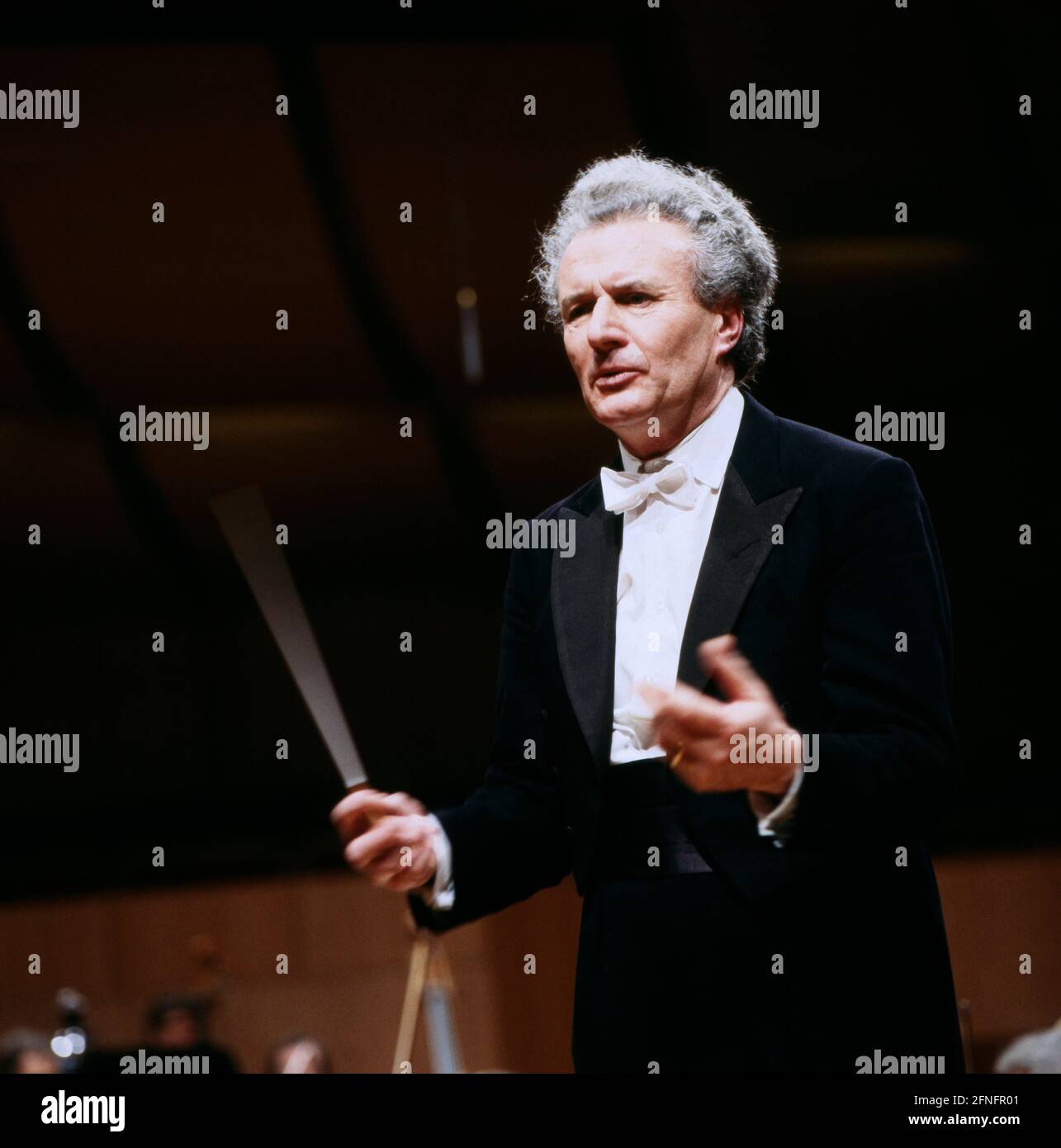 Colin Davis, Sir Colin Davis, englischer Dirigent, während eines Konzerts  mit dem Symphonieorchester des Bayerischen Rundfunks, 1987. Sir Colin Davis,  English conductor, during a concert, 1987 Stock Photo - Alamy, image size:1285x1390