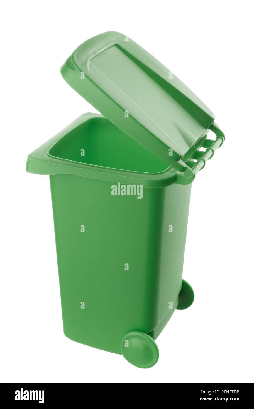 Plastic green trash can isolated on white background Stock Photo Alamy