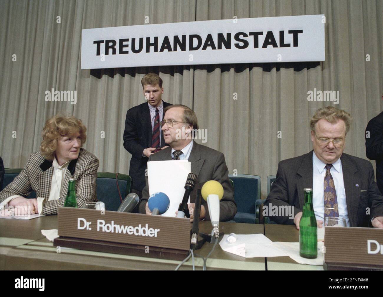 Berlin / GDR / Economy / 1991 Treuhand-Anstalt, Board of Directors. Birgit Breuel, Detlev Rohwedder, Guenther Halm // Unification / Unity / Treuhand / Industry / [automated translation] Stock Photo