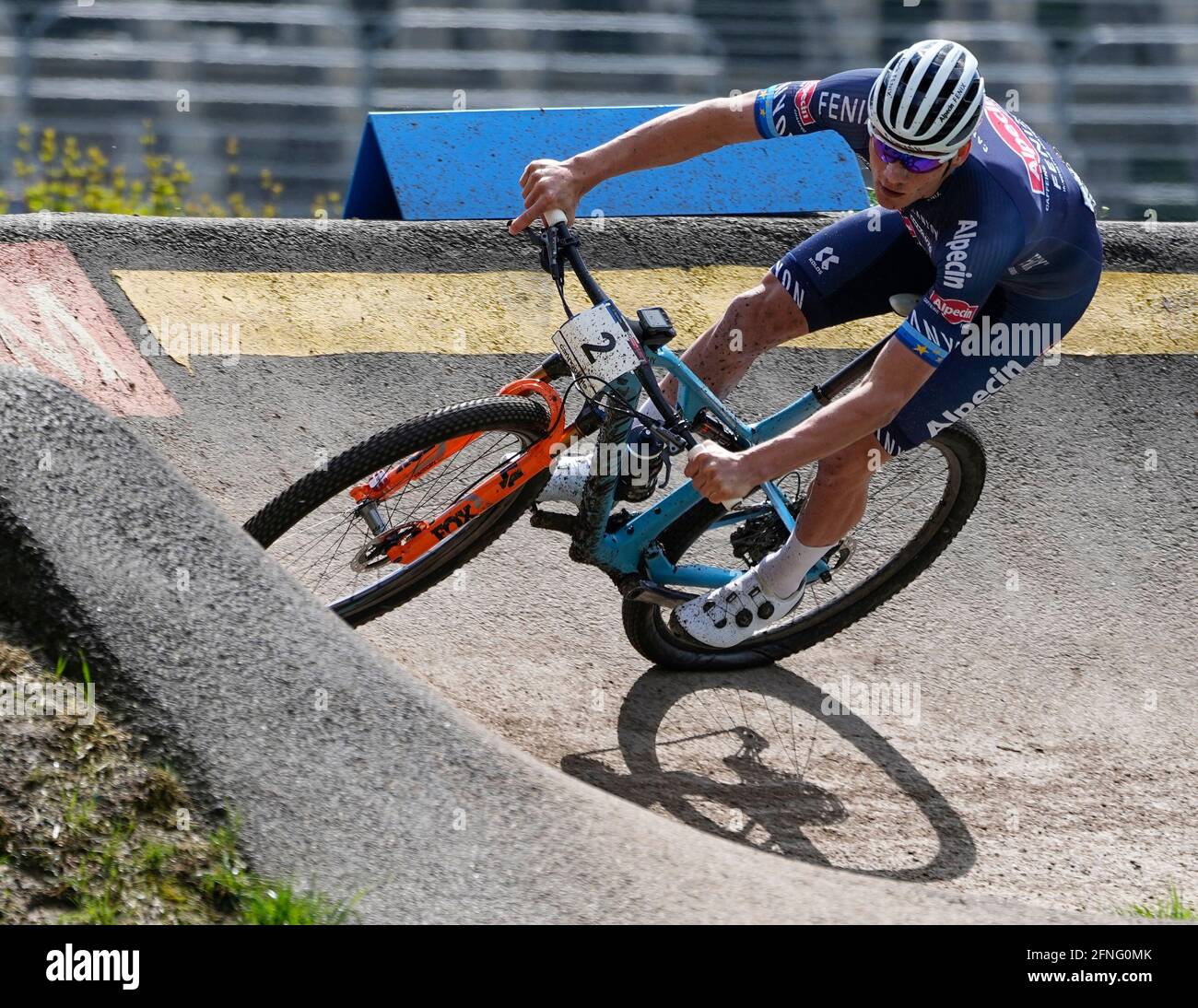 Mathieu van der Poel (Netherlands) competes in the Cross-country Mountain  Bike World Cup event, men elite, in Nove Mesto na Morave, Czech Republic,  on May 16, 2021. (CTK Photo/Lubos Pavlicek Stock Photo -