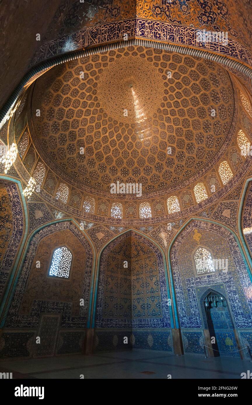 Interior of the Sheikh Lotfollah Mosque in Isfahan, Iran. Stock Photo