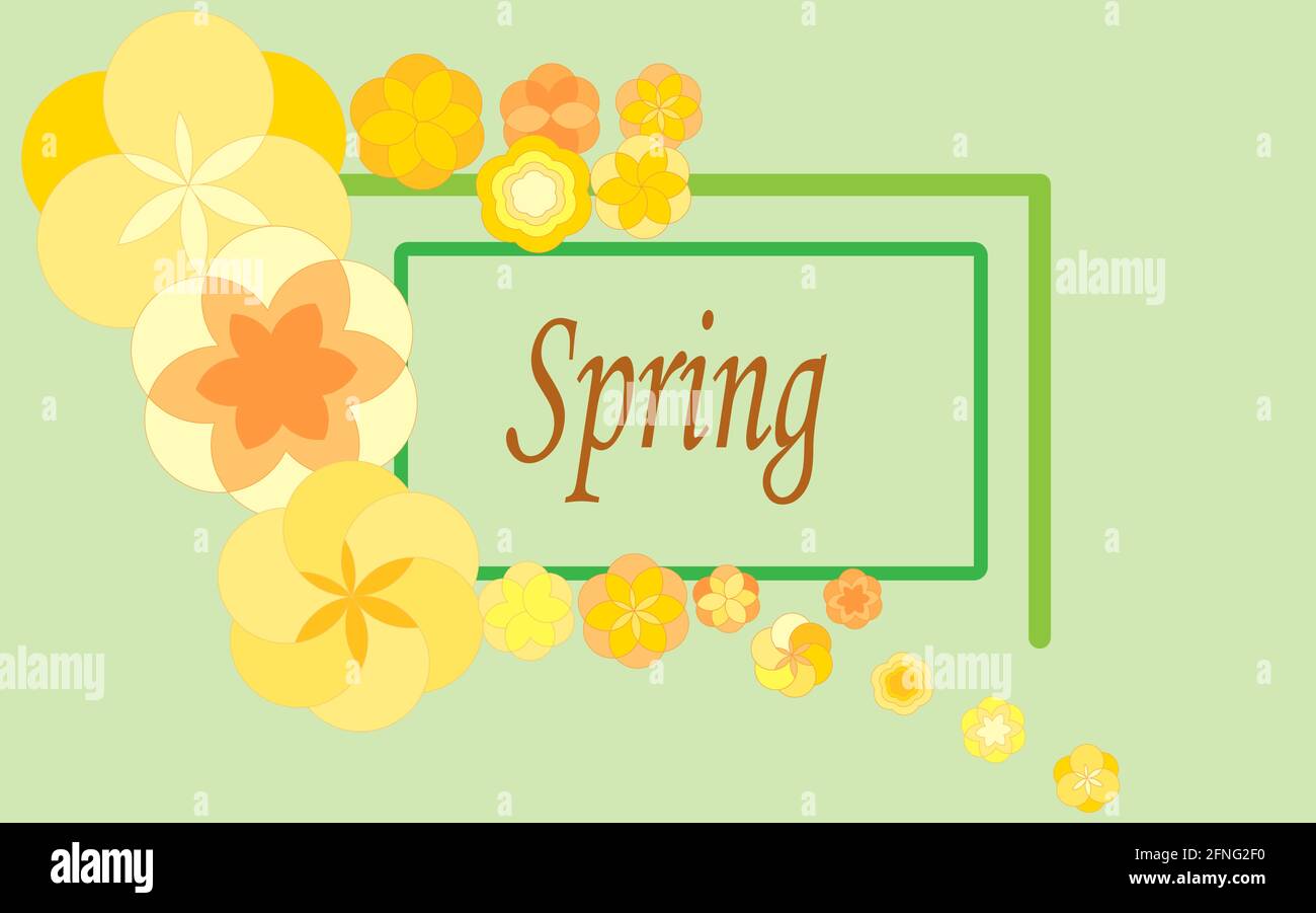 Postcard.Spring.Yellow flowers. green background Stock Vector