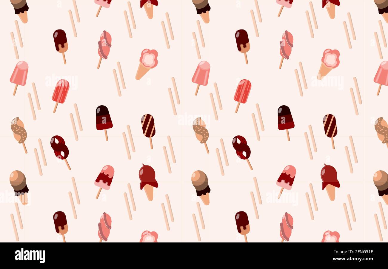 Ice Cream Pattern Summer Dessert,Stick,Waffle Cup Stock Vector