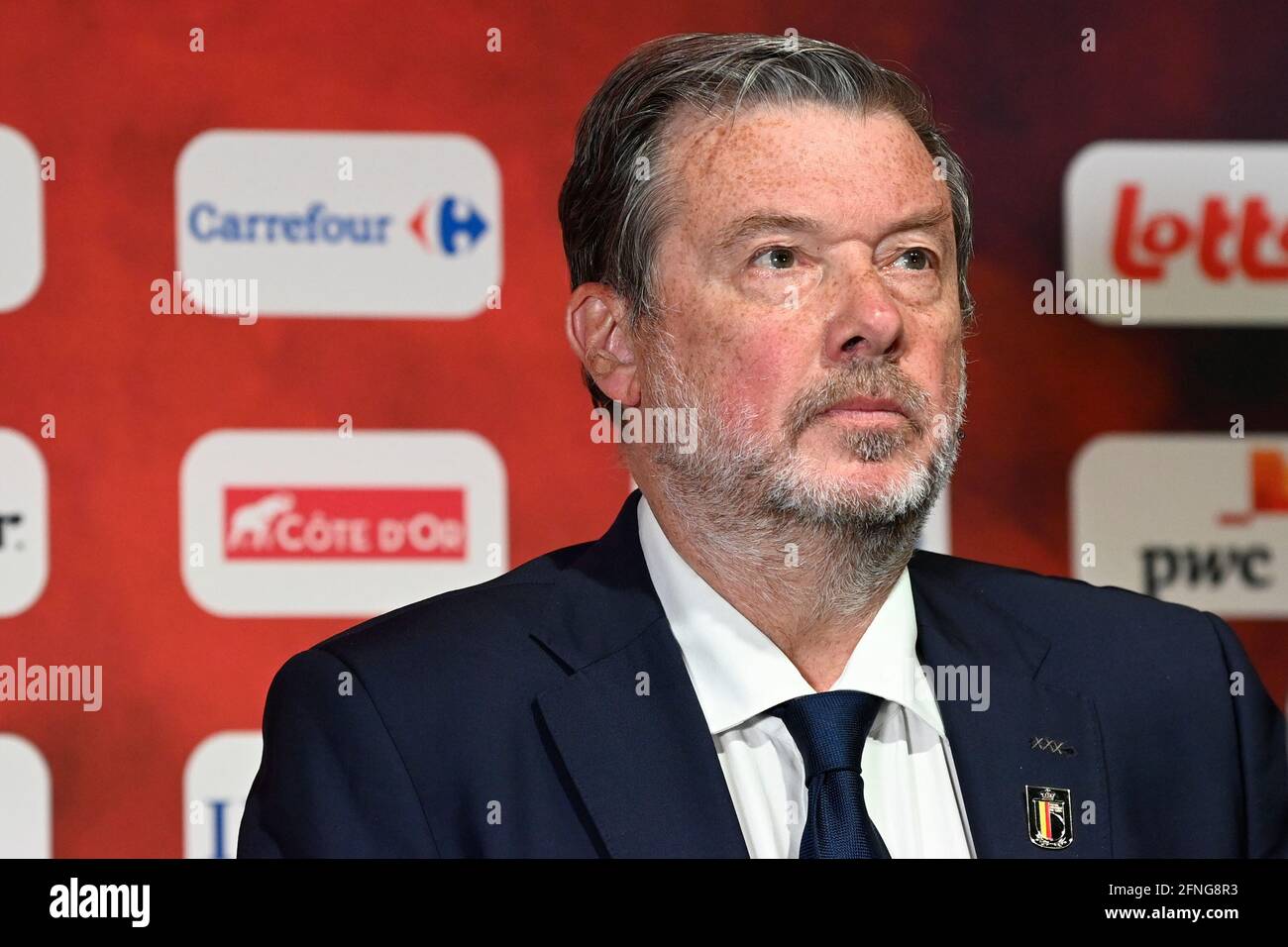 Belgian soccer federation spokesman Stefan Van Loock pictured at a press conference of Belgian national soccer team Red Devils to announce the first s Stock Photo
