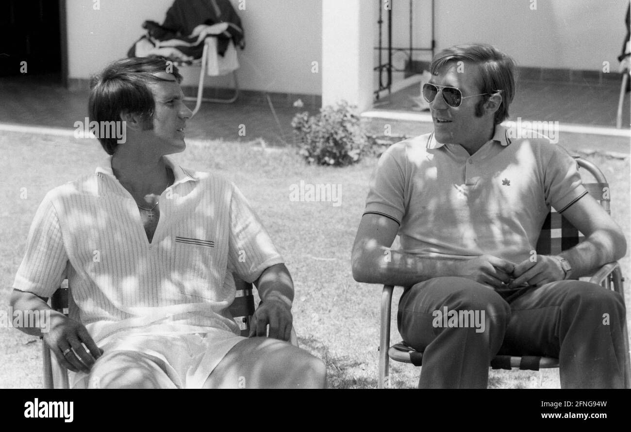 World Cup 1970 in Mexico: Quarters of the German team. Mision Comanjilla in Guanajouato. Rec. 01.06.1970. Wolfgang Overath (left) and Günter Netzer. [automated translation] Stock Photo