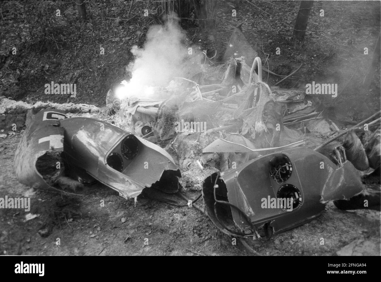 1000 km race on the Nürburgring 01.06.1969. Accident car Erich Bitter an  Abarth 1300 SP [automated translation] Stock Photo - Alamy