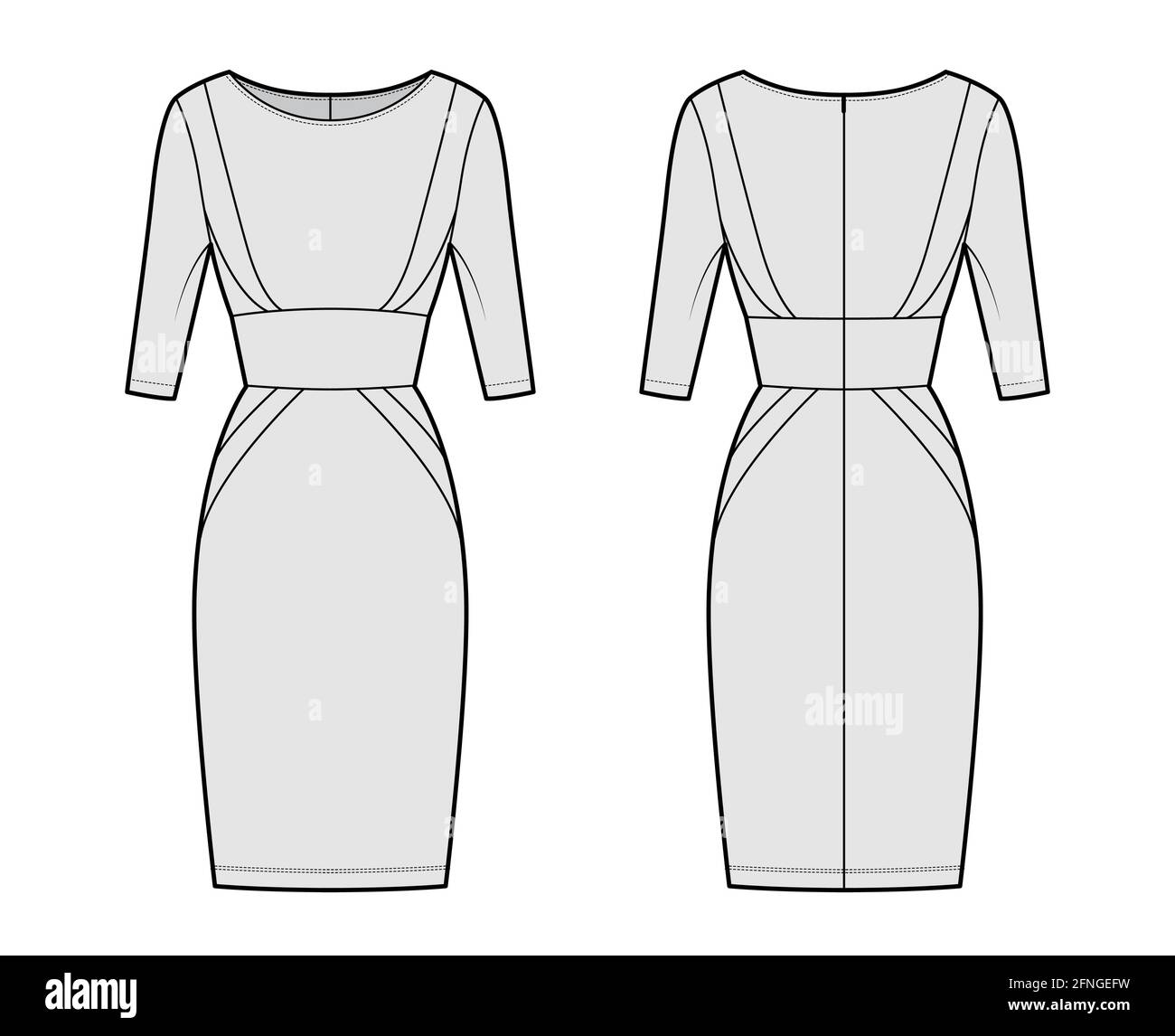 Dress panel tube technical fashion illustration with hourglass ...