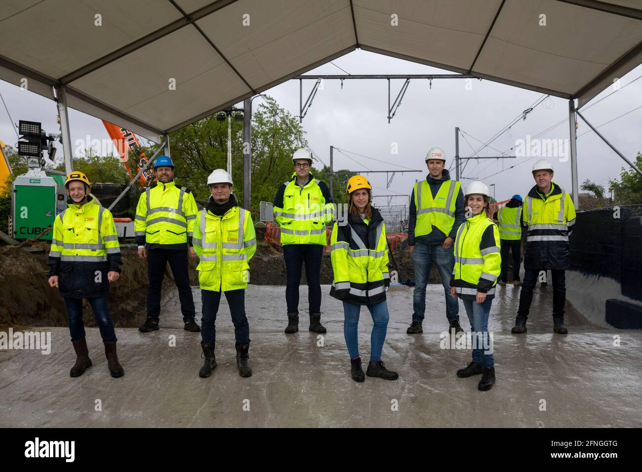 (L-R) Christophe Rubbens of Infrabel, Infrabel CEO Benoit Gilson, Hans ...