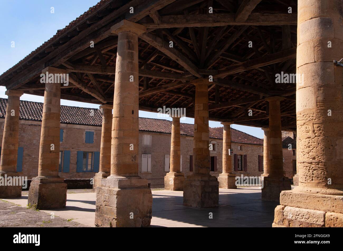 Market hall / Halle at Villefranche-du-Périgord in the Dordogne region of France Stock Photo