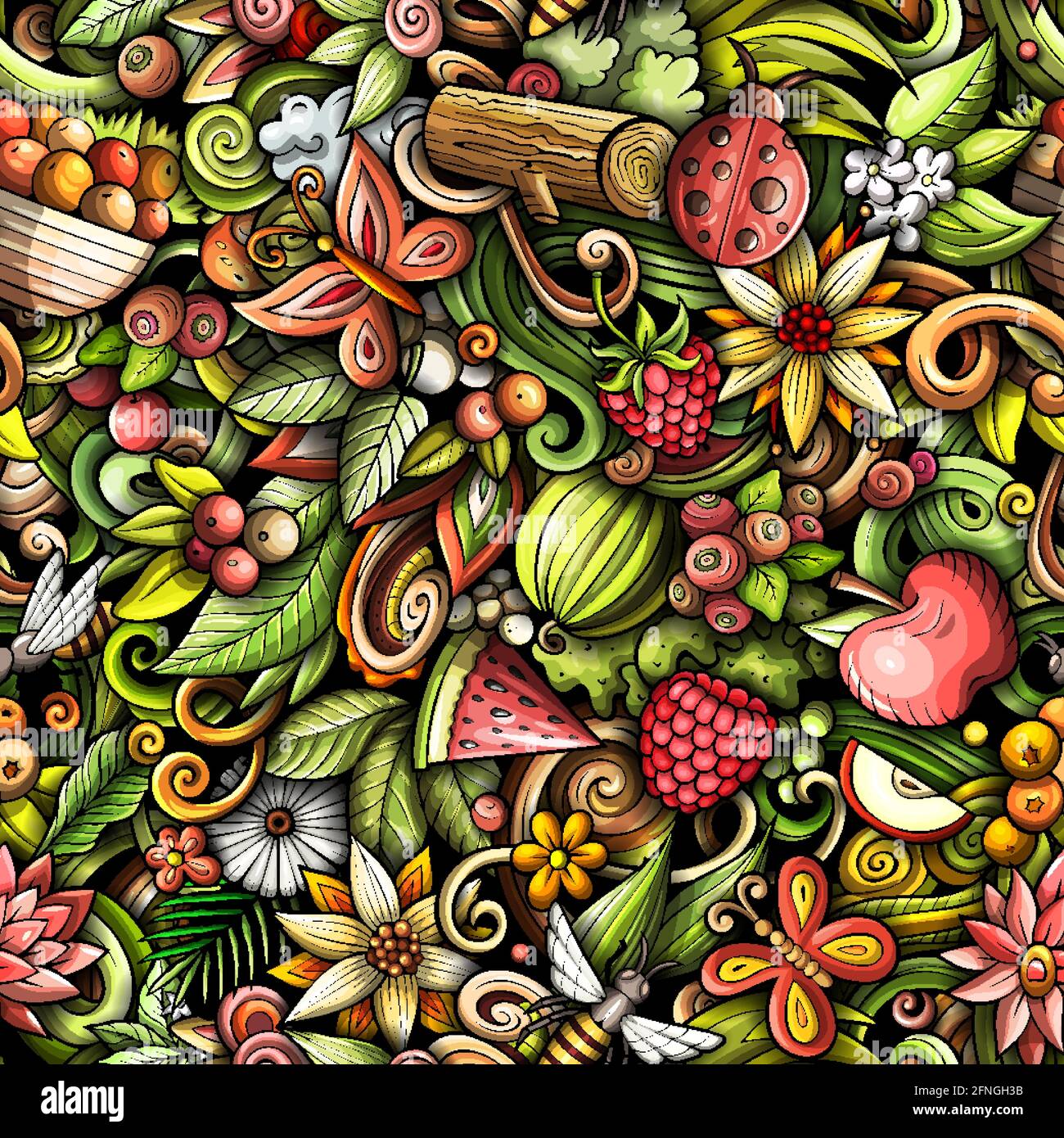 Cartoon doodles Summer seamless pattern. Stock Vector