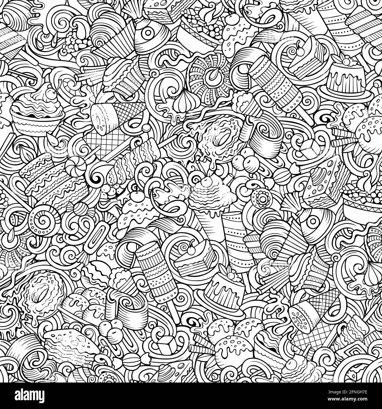 Cartoon doodles Desserts seamless pattern Stock Vector Image & Art - Alamy