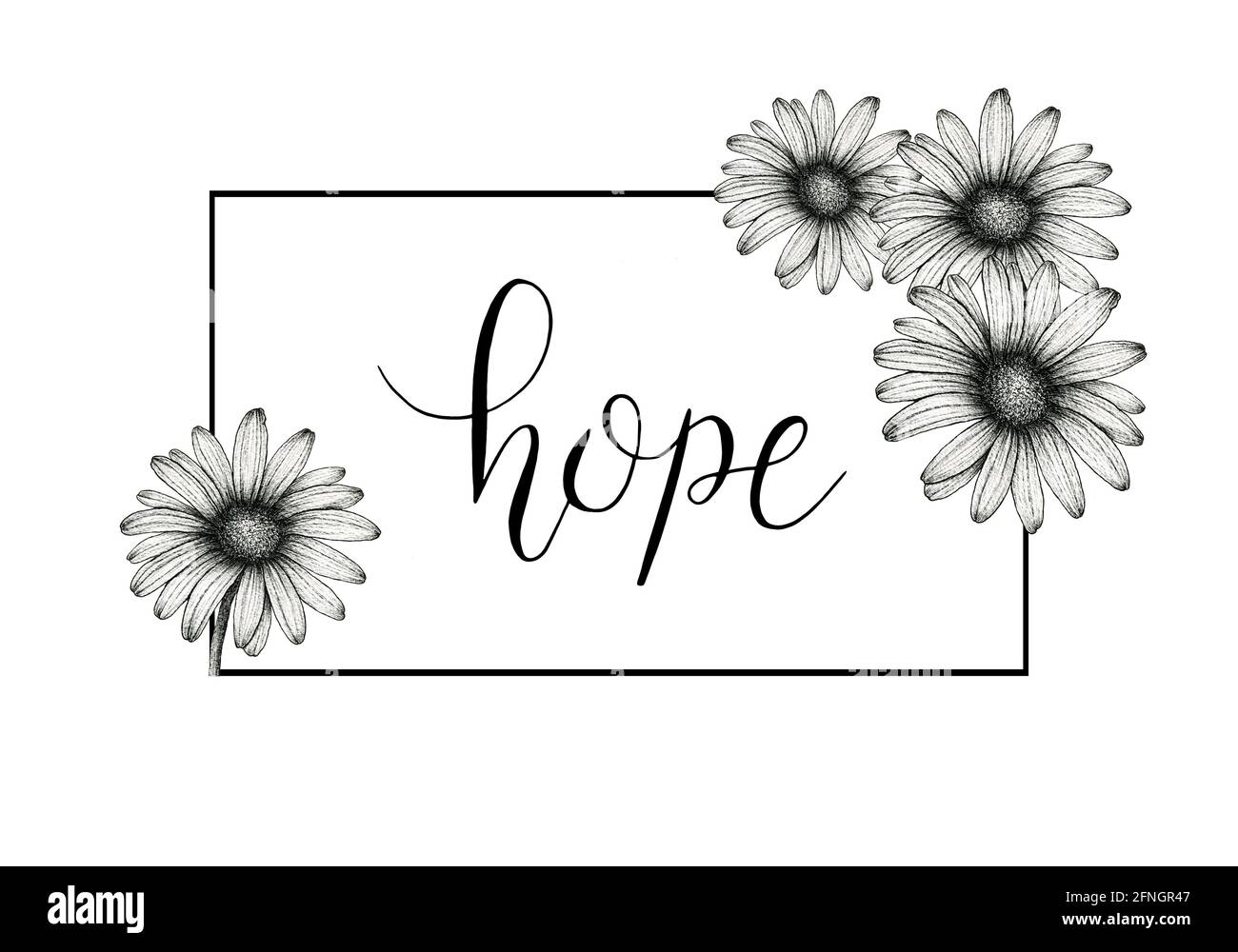 Hope handwritten calligraphy with square line frame and hand