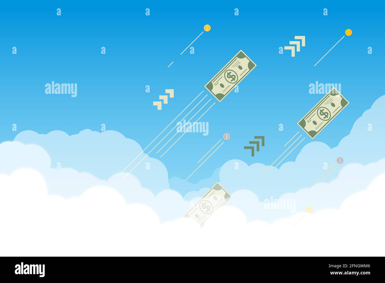 Money flying up in the sky Stock Vector