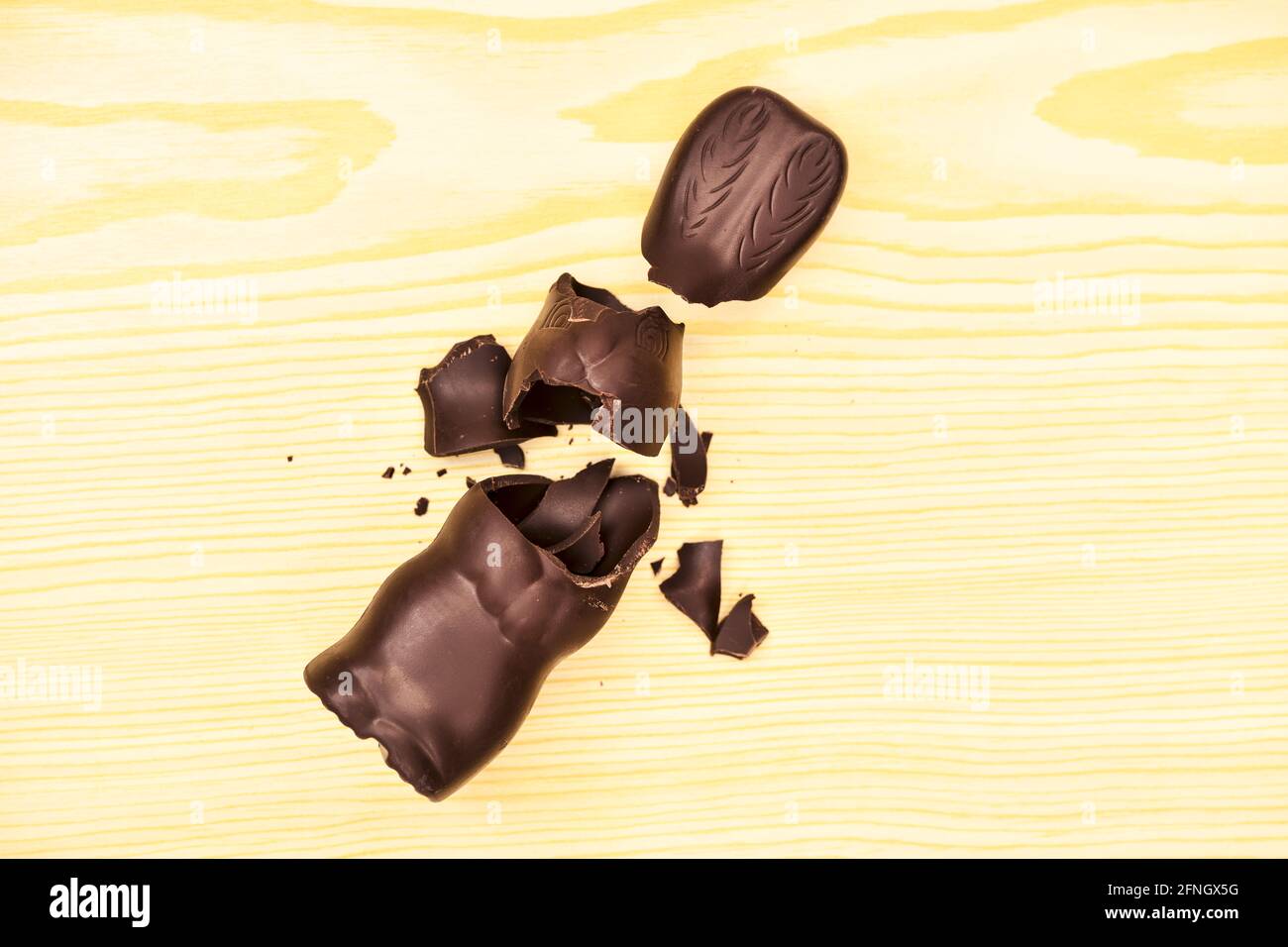 Broken Chocolate Easter Bunny On A Table Stock Photo