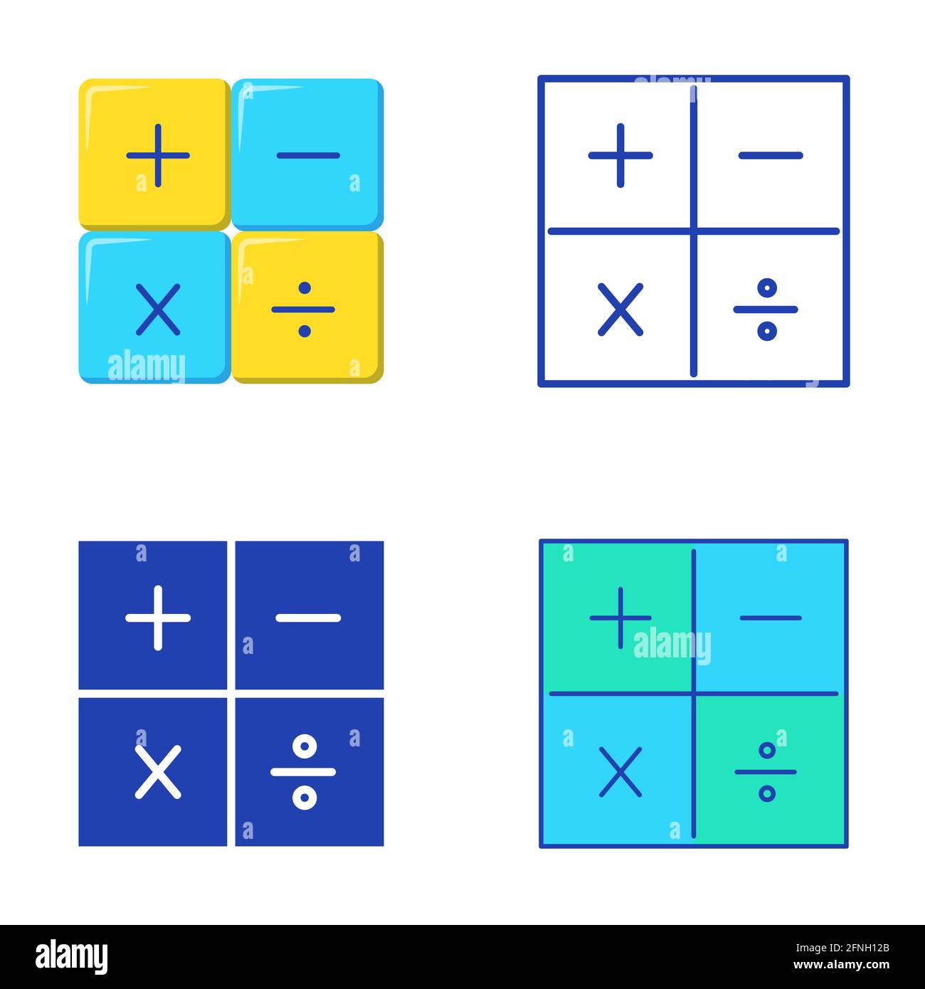 Basic math operations icon set in flat and line style. Mathematical symbols. Vector illustration. Stock Vector
