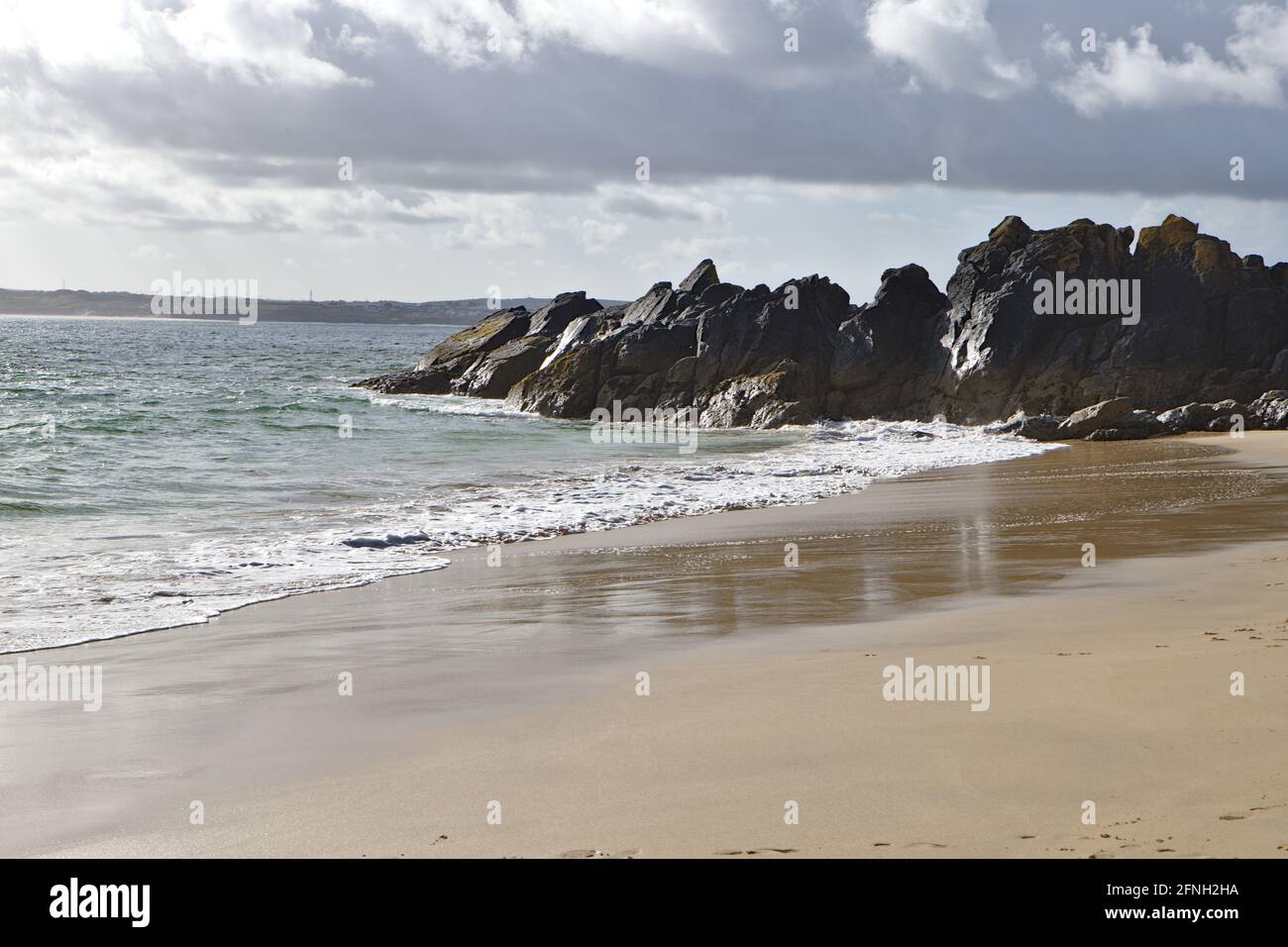Morning view of porthgwidden beach on a cloudy day Stock Photo