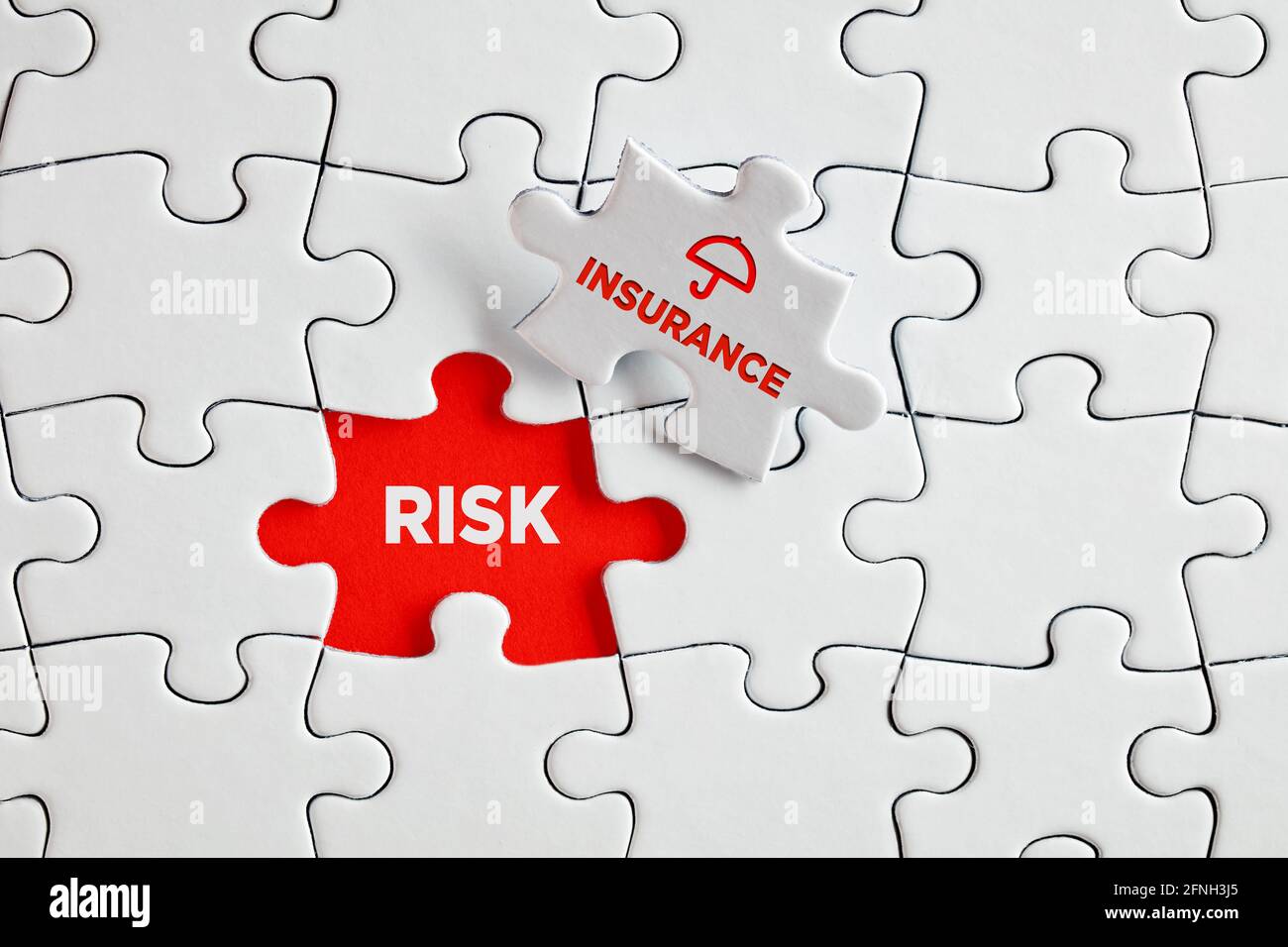 The words risk and insurance on missing puzzle pieces. Reducing or