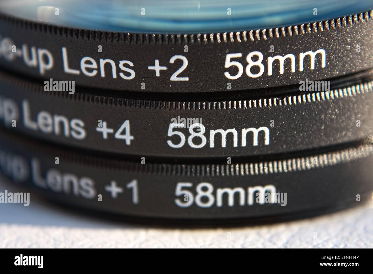 Three different close-up lens in stack Stock Photo