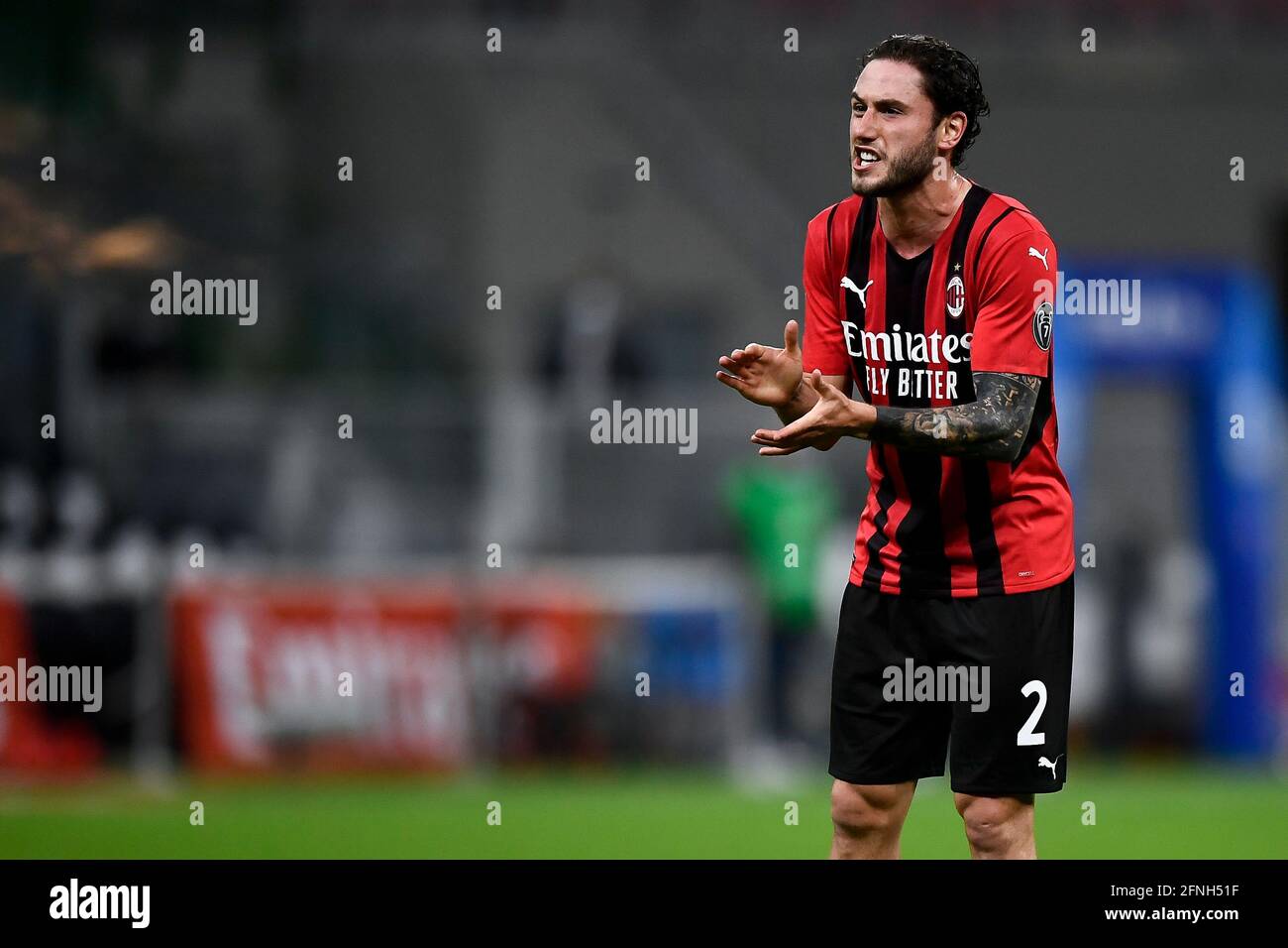 Milan, Italy. 16 May 2021. Davide Calabria of AC Milan reacts during the  Serie A football