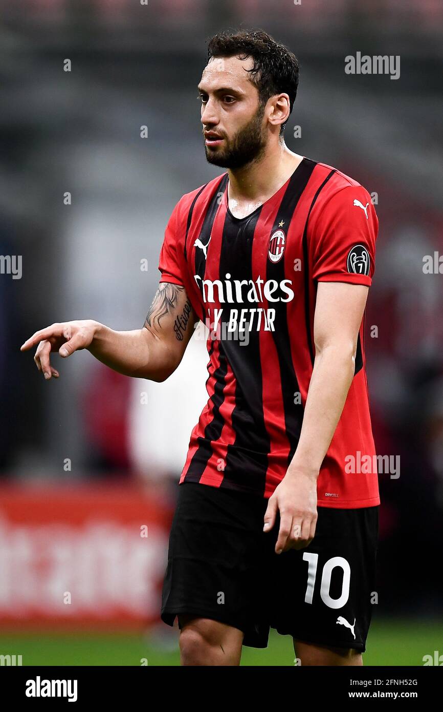 Milan, 16 May 2021. Hakan Calhanoglu of AC Milan gestures during the Serie football