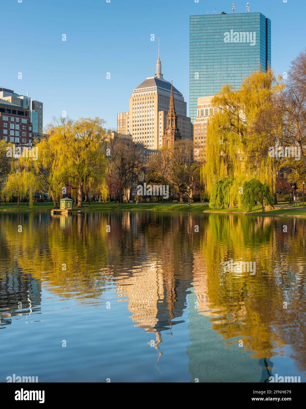 Morning photograph of the Boston Public Garden in the spring with the ...