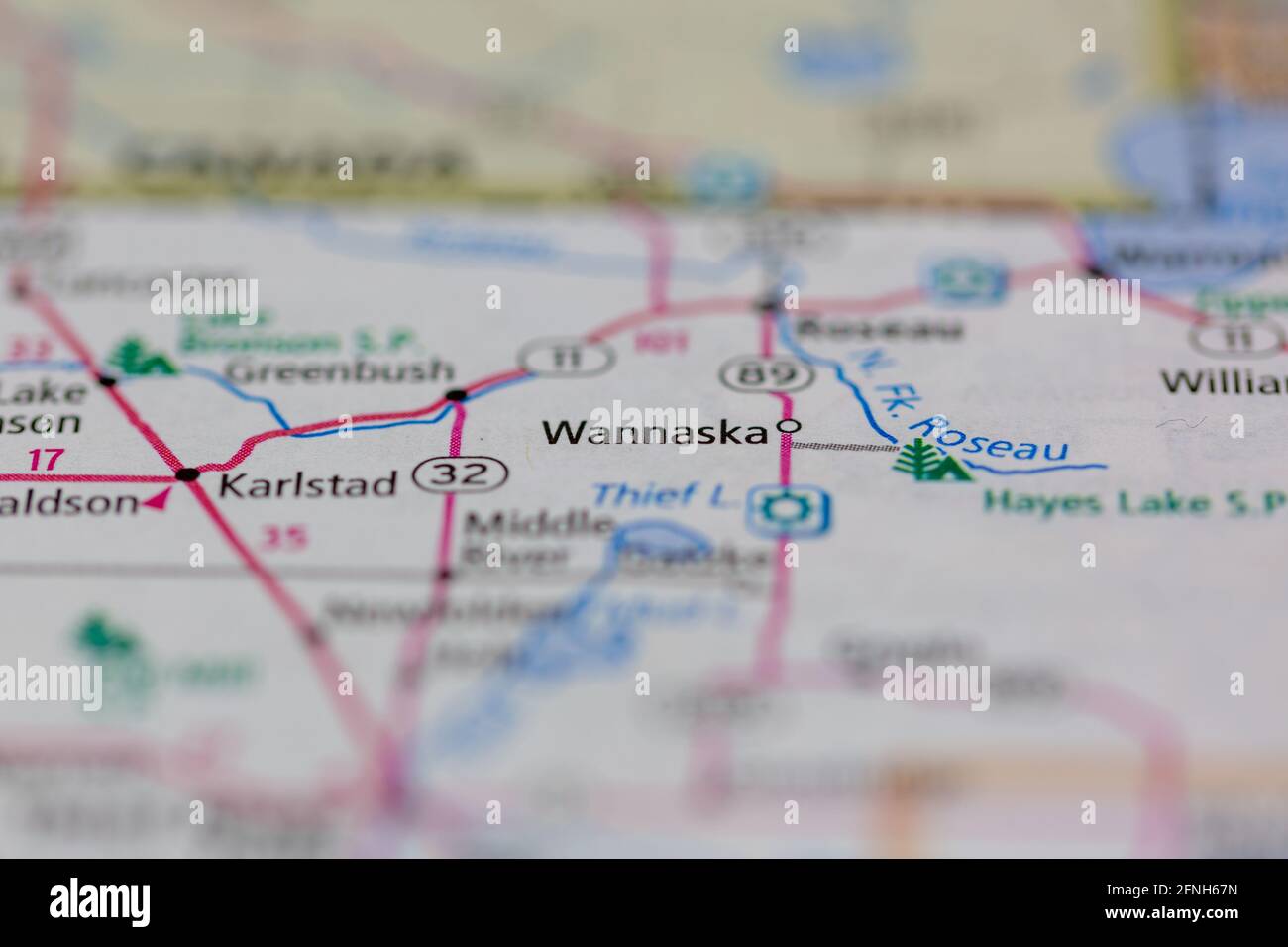 05-17-2021 Portsmouth, Hampshire, UK, Wannaska Minnesota USA shown on a Geography map or road map Stock Photo