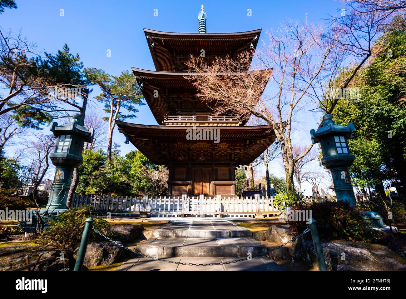 Japanese pagoda at the Gotoku-ji temple in Tokyo, Japan Stock Photo