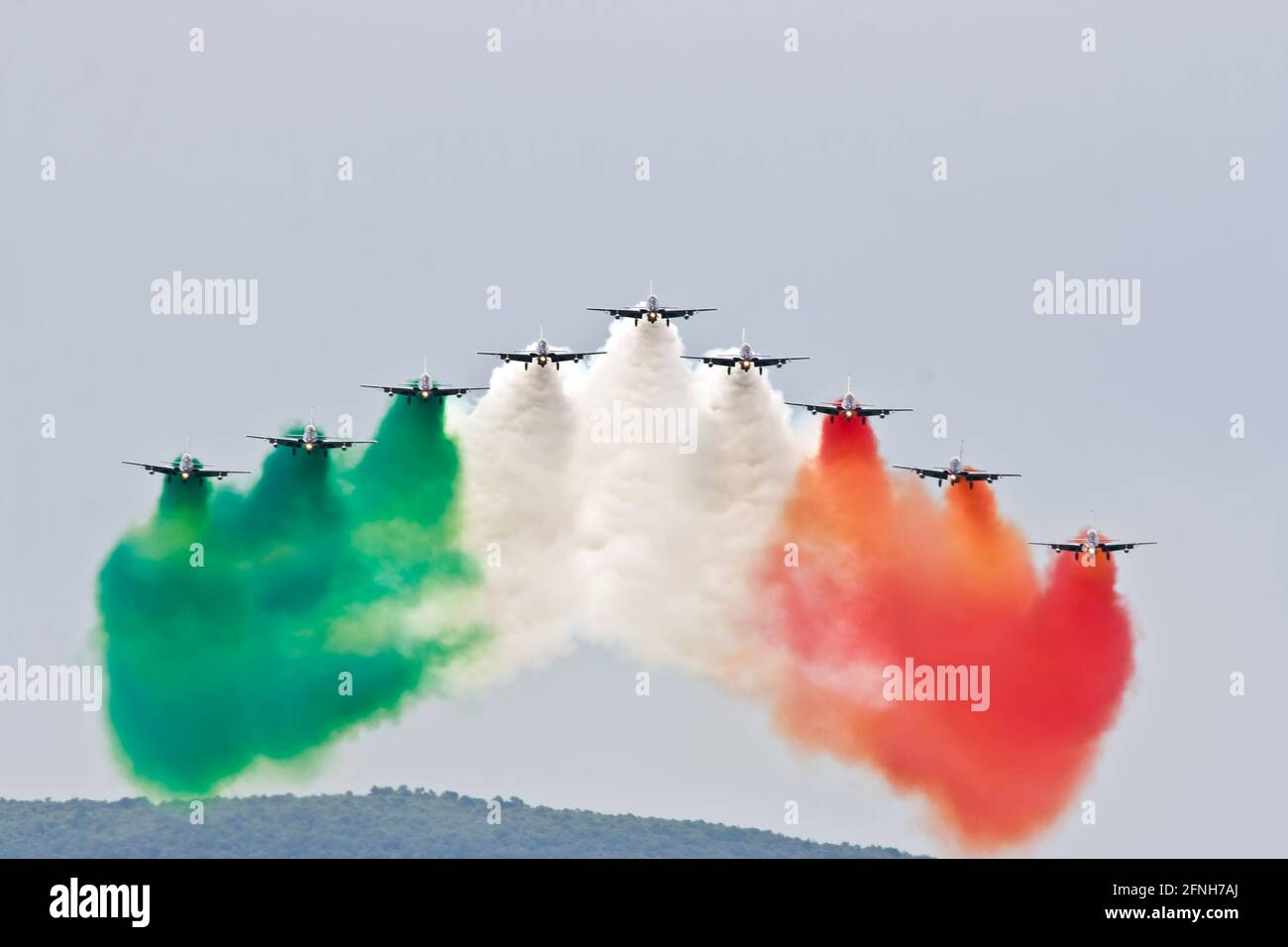 VIGNA DI VALLE, ROME, ITALY - JUNE 1, 2008: Performance of the Italian airforce aerobatics team Stock Photo