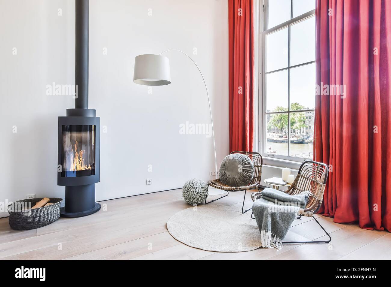 Chairs near fireplace Stock Photo Alamy