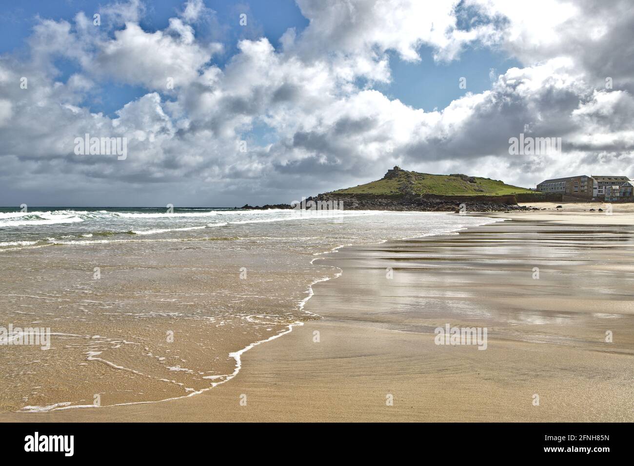 porthmeor beach at low tide in the morning Stock Photo