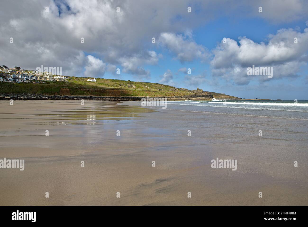 porthmeor beach at low tide in the morning Stock Photo